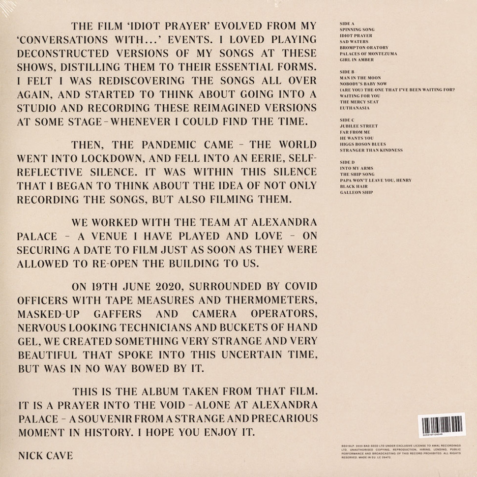 [53424] Nick Cave - Idiot Prayer (Nick Cave Alone At Alexandra Palace) (2LP)