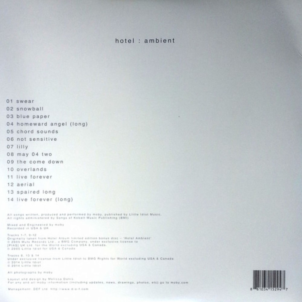 [36373] Moby - Hotel : Ambient (2LP + Single Sided, Etched)