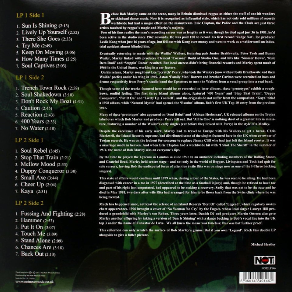 [45528] Bob Marley & The Wailers - A Legend Reggae Classics (2LP | Translucent Yellow)
