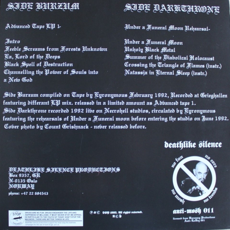 [7243] Burzum/Darkthrone - Advanced Tape LP 1/Under A Funeral Moon Rehearsal (LP | Clear)